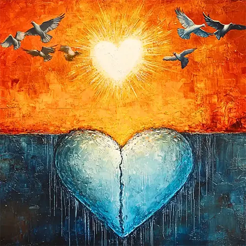 Ace of Cups Reversed: Blocked Emotions and Their Deeper Meaning in Tarot Readings 4 Ace of Cups reversed in love reading – illustration of spilled chalice and broken heart representing blocked emotions in relationships