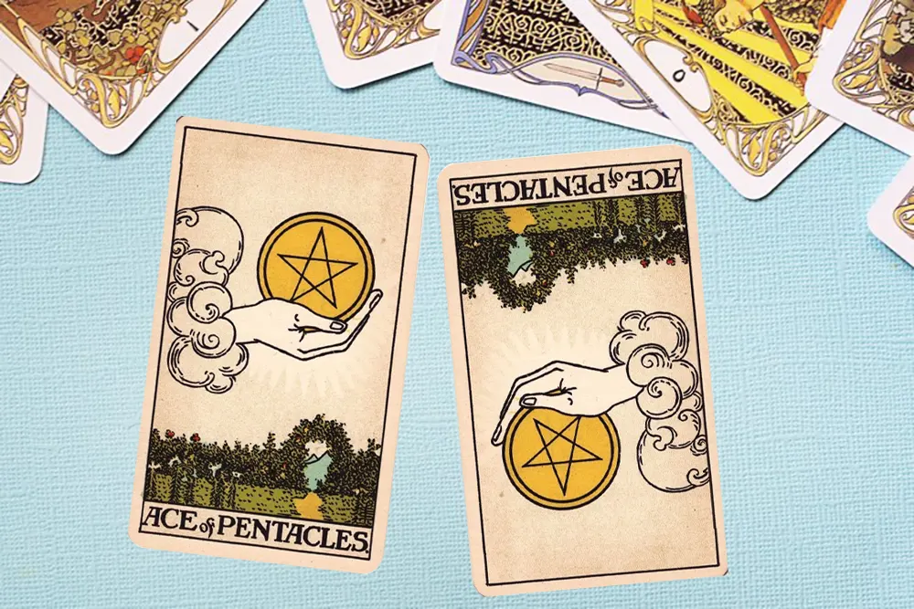 Ace of Pentacles Reversed Meaning: Unlocking Insights into Missed Opportunities and Financial Setbacks 2 Detailed illustration of the Ace of Pentacles reversed tarot card showing missed opportunities