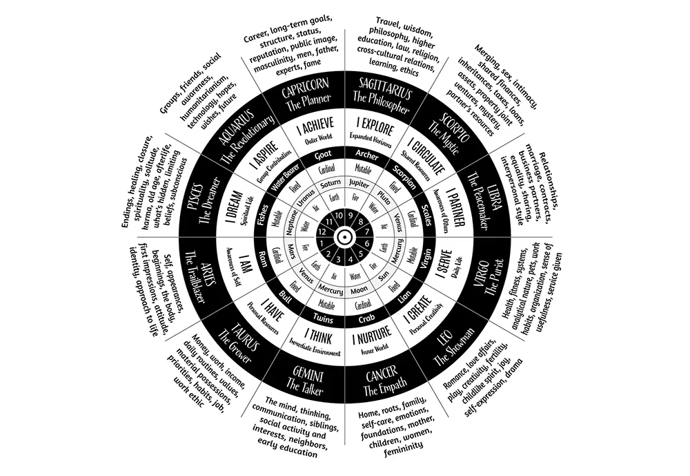 Diagram of astrological houses in a birth chart