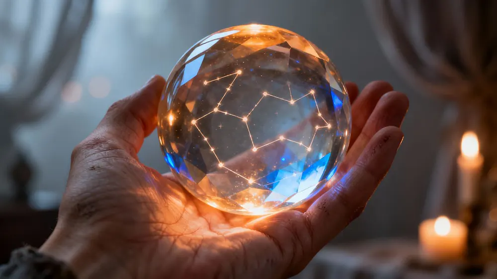 Crystal ball with planetary alignments debunking astrology myths on predictions