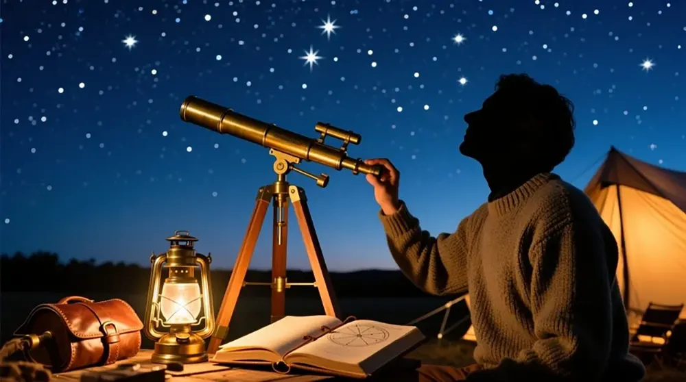 Telescope pointing at stars with zodiac overlay debunking astrology myths vs astronomy