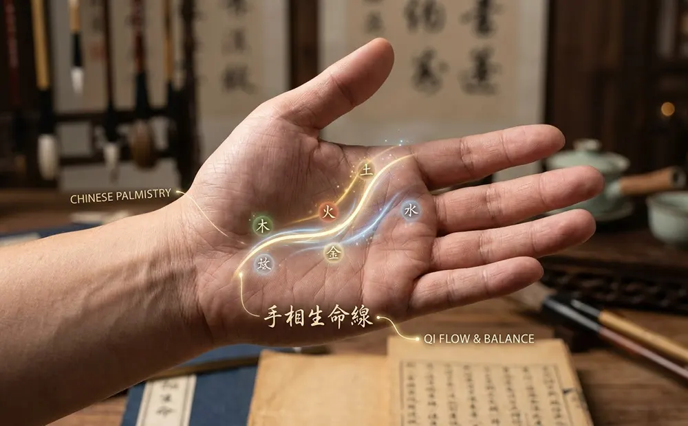 Chinese palmistry life line in palmistry showing qi energy and elemental balance