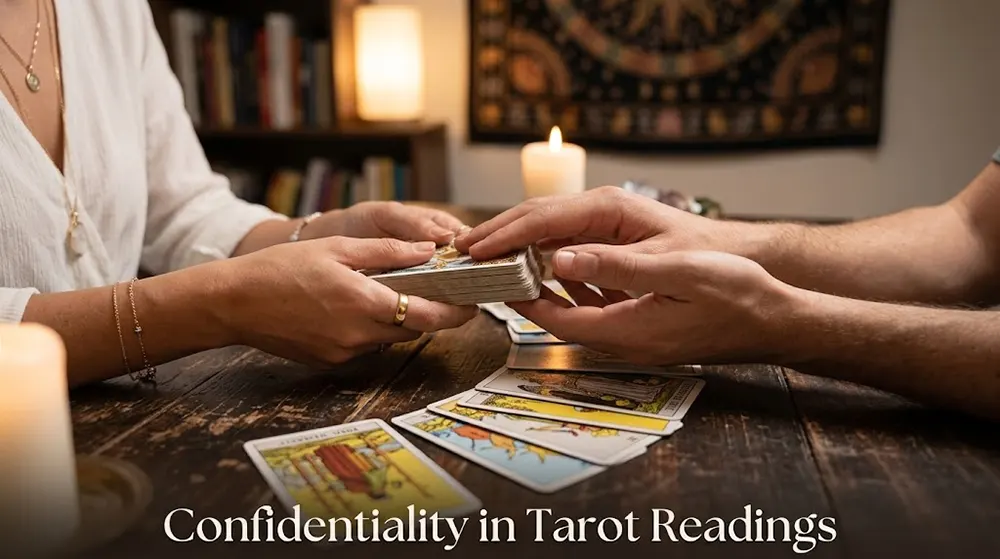 Hands holding tarot cards in a private session emphasizing tarot reading ethics