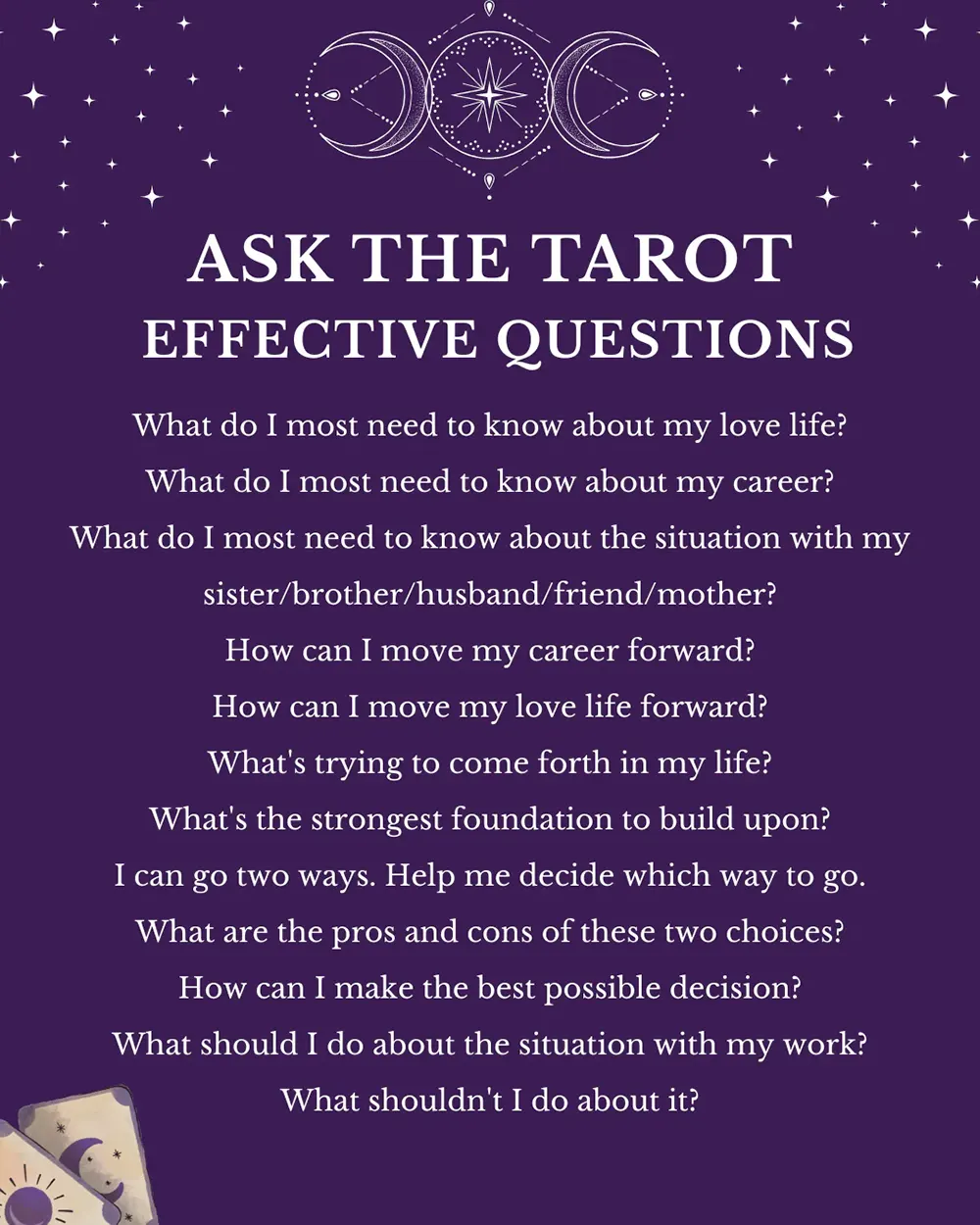 How to Ask Tarot Questions: Choosing the Right One for Accurate Insights 3 Infographic showing types of effective tarot questions with examples