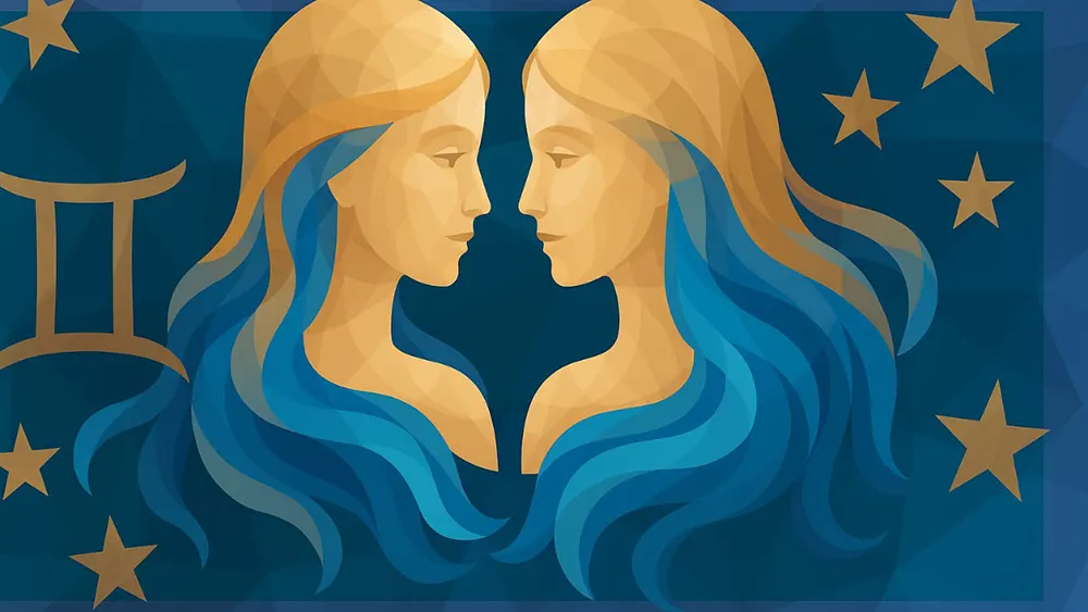 Gemini: The Dual-Natured Genius of Communication 2 Vibrant illustration of Gemini zodiac sign symbol featuring the twins, highlighting dual personality traits