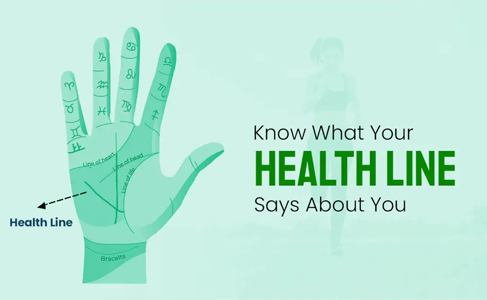 Illustrated diagram of the health line in palmistry on a right hand palm