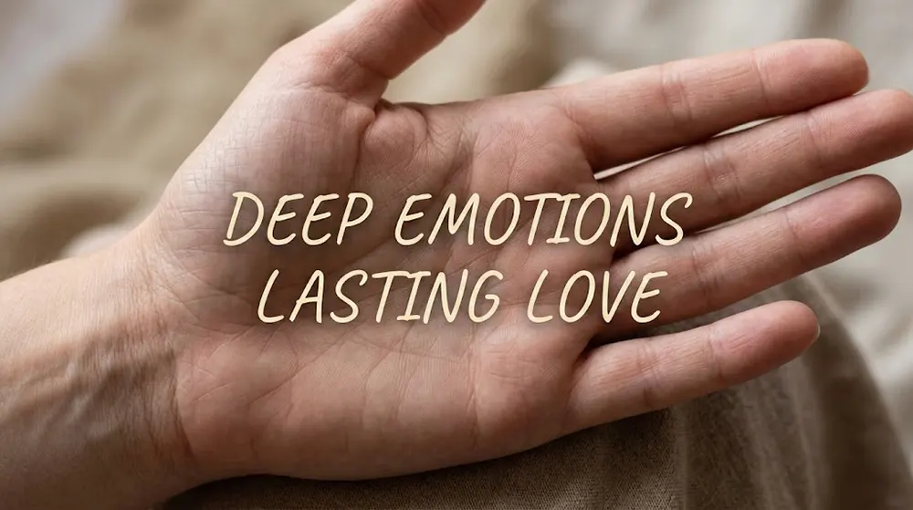 Example of long heart line in palmistry indicating deep emotions and romantic idealism