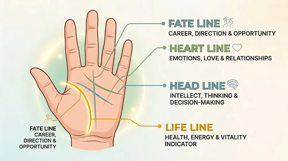 Life Line Palmistry: How Its Shape Reveals Your Energy Levels 2 Major palm lines including life line palmistry and their meanings for energy levels