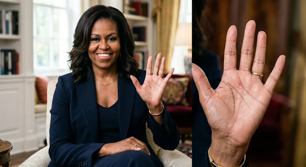 Case Studies: Interpreting Life Lines of Famous Figures in Life Line Palmistry 3 Close-up of Michelle Obama's hand showing connected life line and head line in palmistry life line interpretation