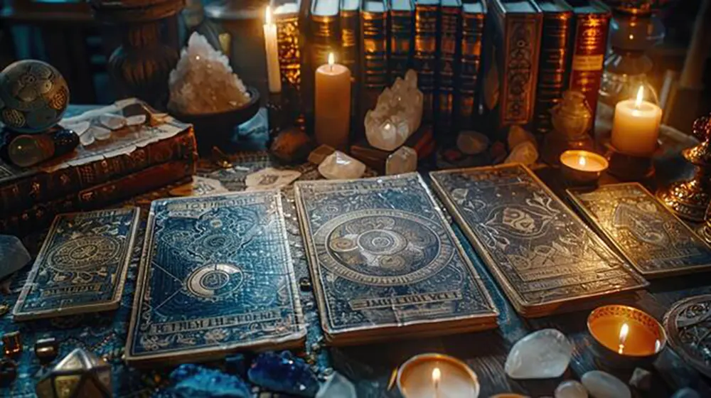 Morning Tarot Spread: Starting the Day Right with the Energy Check Layout 2 Vibrant illustration of a tarot deck on a sunrise-lit table for morning tarot spread