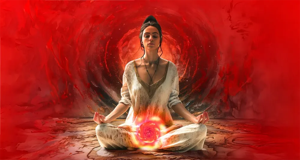 The Importance of Grounding Before a Tarot Reading 2 Illustration of root chakra activation during grounding before tarot reading, promoting stability and intuitive accuracy