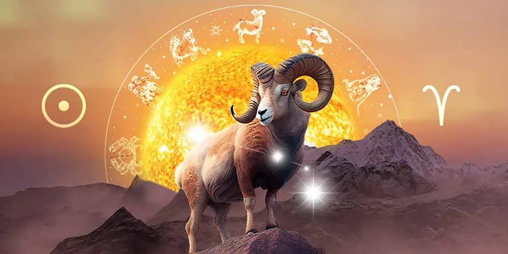 Sun in Your Birth Chart: The Core of Your Identity 5 Illustration of Sun in Aries highlighting pioneering traits in birth chart