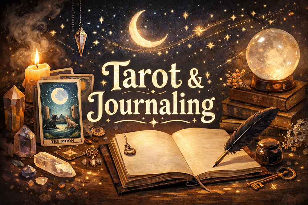 Open tarot journal with spread cards ready for recording readings and personal insights