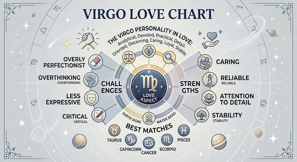 Virgo relationships and love compatibility chart showcasing Virgo personality traits in romance