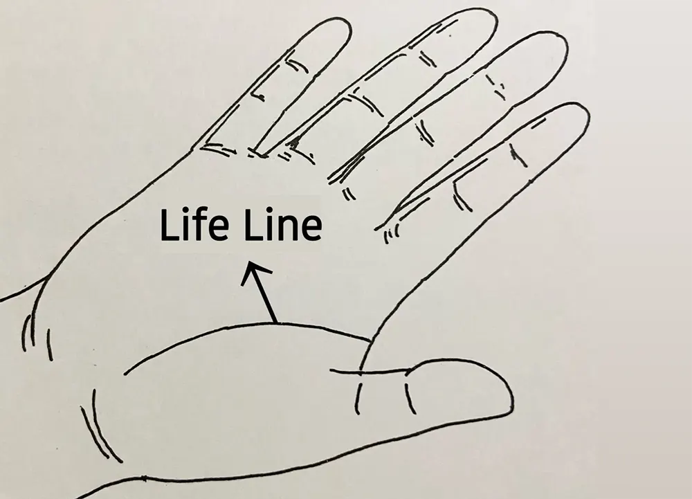 Comparison chart of weak life line versus strong life line in palmistry, focusing on faint life line meaning and energy implications